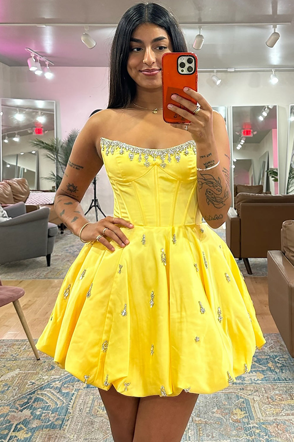 Black Corset Homecoming Dresses Strapless Short Cocktail Dresses With Rhinestone