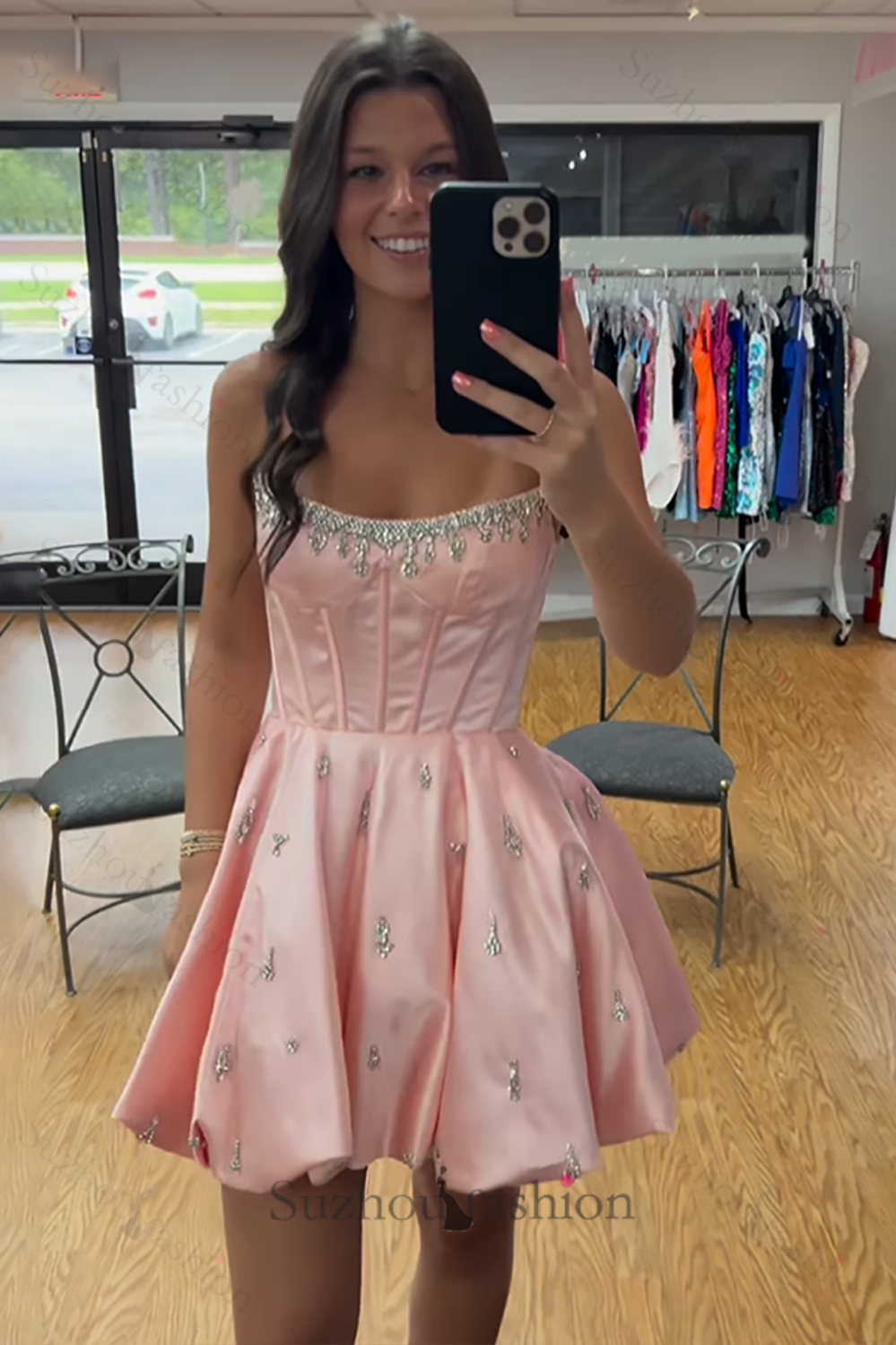 Black Corset Homecoming Dresses Strapless Short Cocktail Dresses With Rhinestone