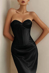 Suzhoufashion Black Corset Mermaid Sweetheart Long Satin Prom Dress