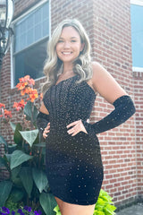 Black Homecoming Dress Beaded Corset Tight Short Prom Dress With Detachable Sleeves