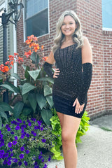 Black Homecoming Dress Beaded Corset Tight Short Prom Dress With Detachable Sleeves