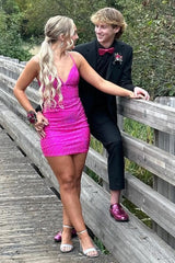 Black Homecoming Dress Beaded Lace-Up Back Tight Short Prom Dress
