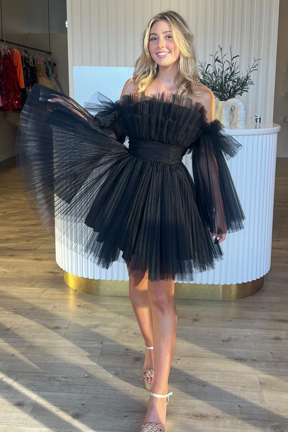 Black Homecoming Dress A-Line Detachable Long Sleeves Tulle Short Prom Dress Suzhoufashion Black Homecoming Dress A-Line Detachable Long Sleeves Tulle Short Prom Dress Suzhoufashion