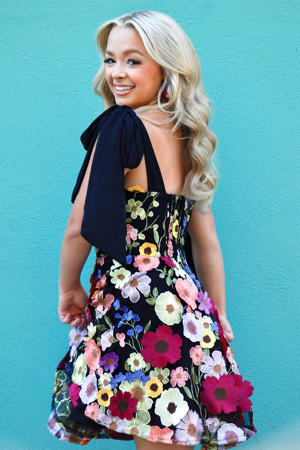 Black Homecoming Dresses A Line Flower Print Short Cocktail Dresses