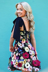 Black Homecoming Dresses A Line Flower Print Short Cocktail Dresses