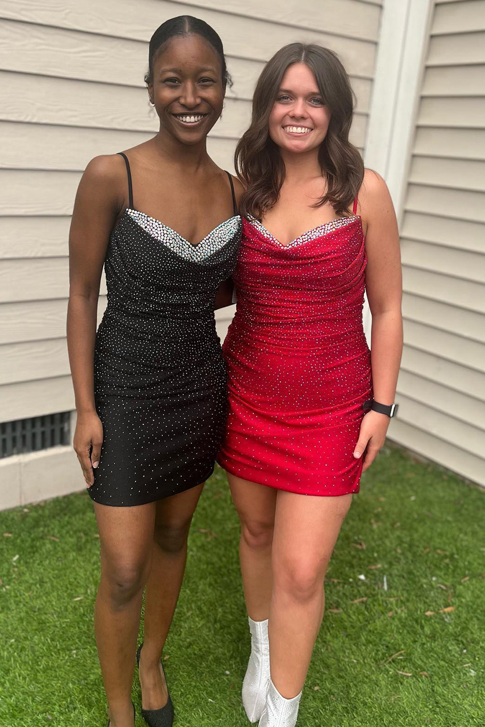 Black Homecoming Dresses Beaded Tight Short Cocktail Dresses