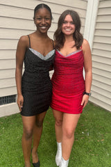 Black Homecoming Dresses Beaded Tight Short Cocktail Dresses