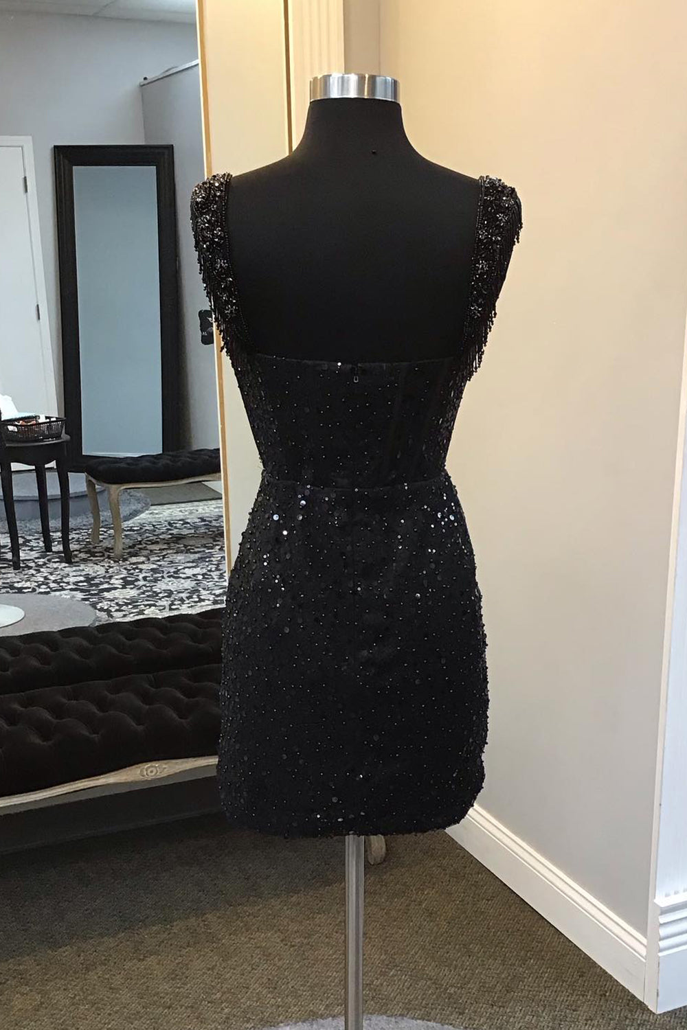 Black Homecoming Dresses Corset Fringed Sequin Tight Short Cocktail Dresses