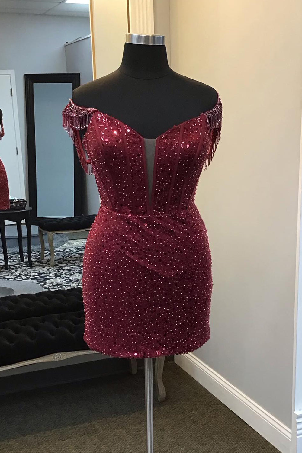 Black Homecoming Dresses Corset Fringed Sequin Tight Short Cocktail Dresses