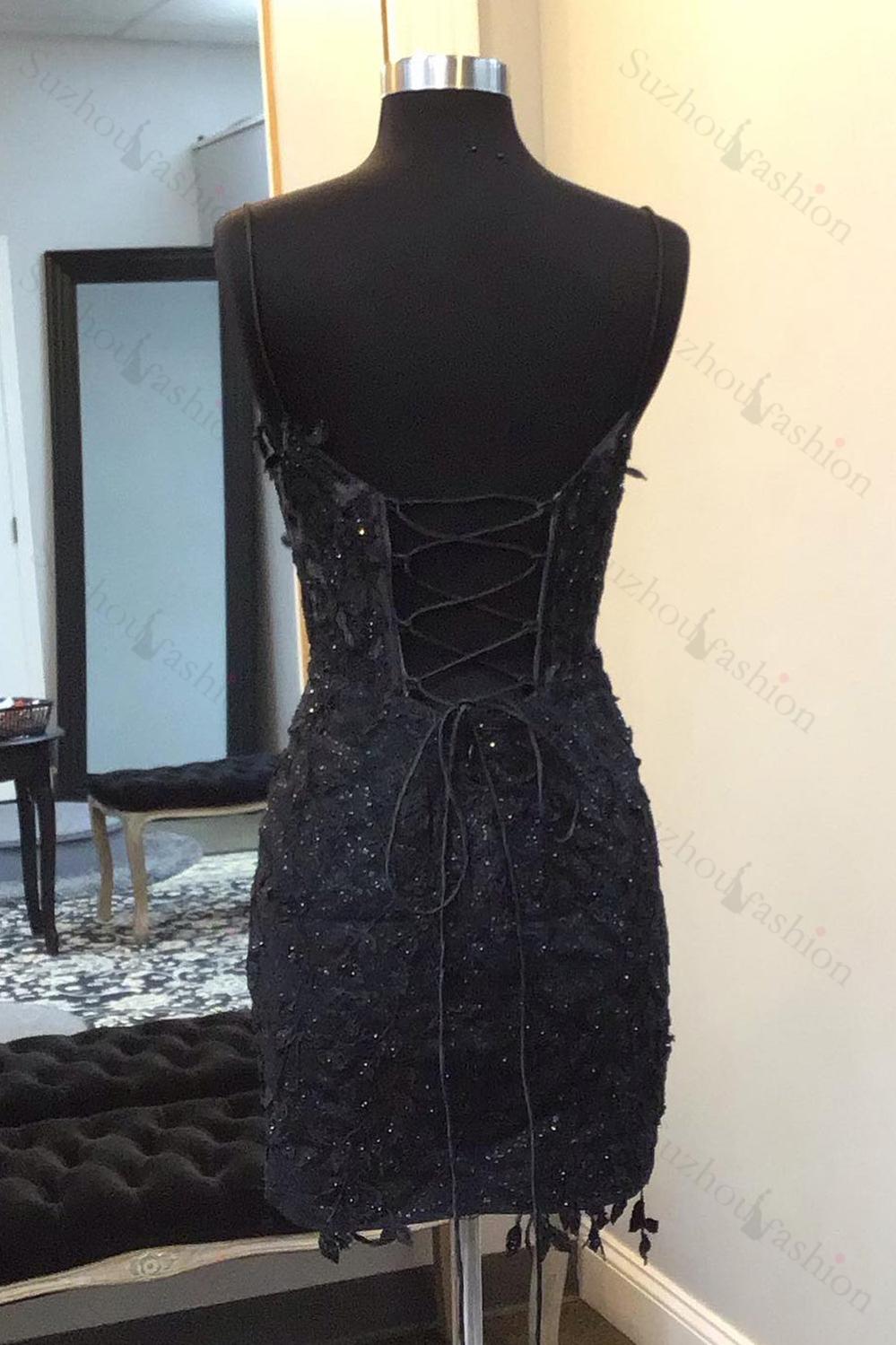Black Homecoming Dresses Corset Lace Tight Short Cocktail Dresses