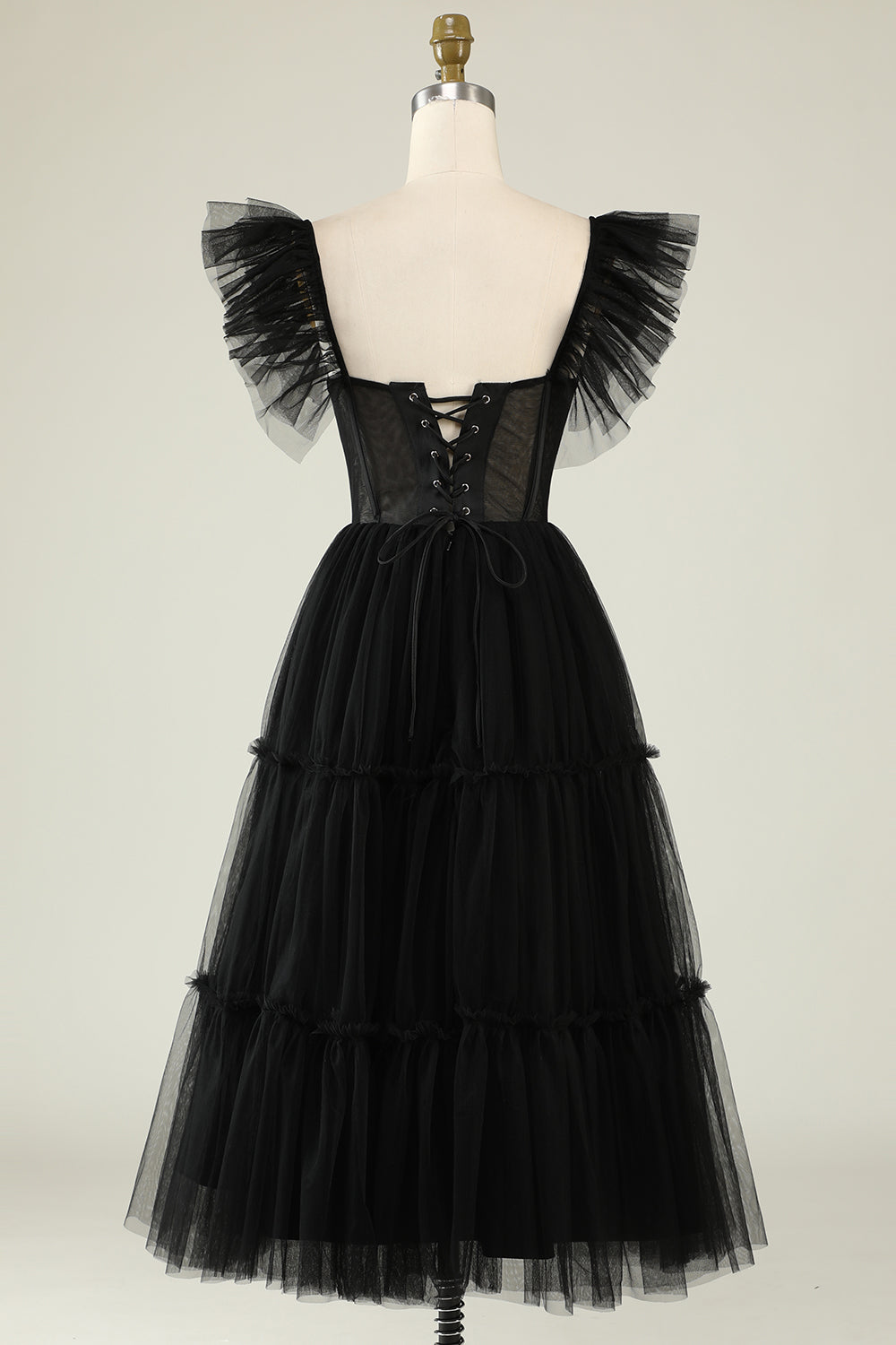 Black Homecoming Dresses Corset Ruffled Tulle Prom Dress