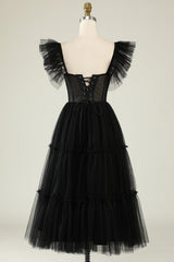 Black Homecoming Dresses Corset Ruffled Tulle Prom Dress