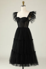 Black Homecoming Dresses Corset Ruffled Tulle Prom Dress
