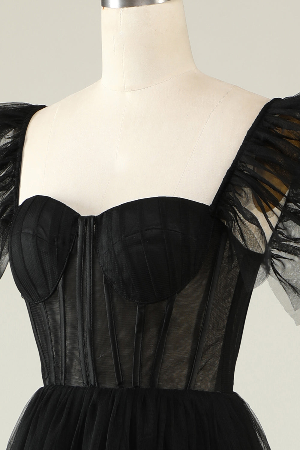 Black Homecoming Dresses Corset Ruffled Tulle Prom Dress