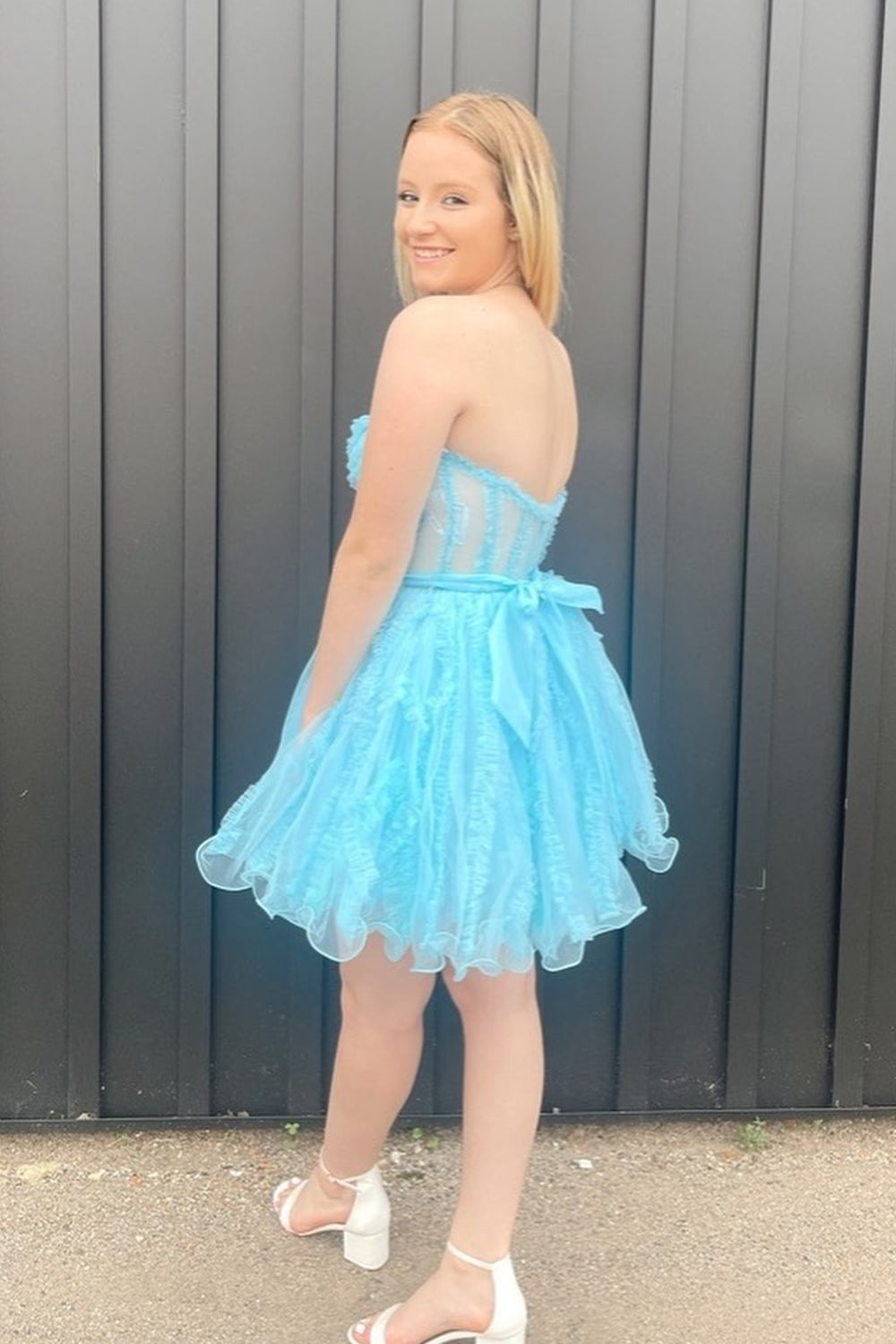 short tulle formal dress A Line Sweetheart Neck Sequin Champagne Short Tulle Prom Dresses, Cute –  morievent