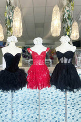 Black Homecoming Dresses Corset Sweetheart A-Line Short Tulle Prom Dress