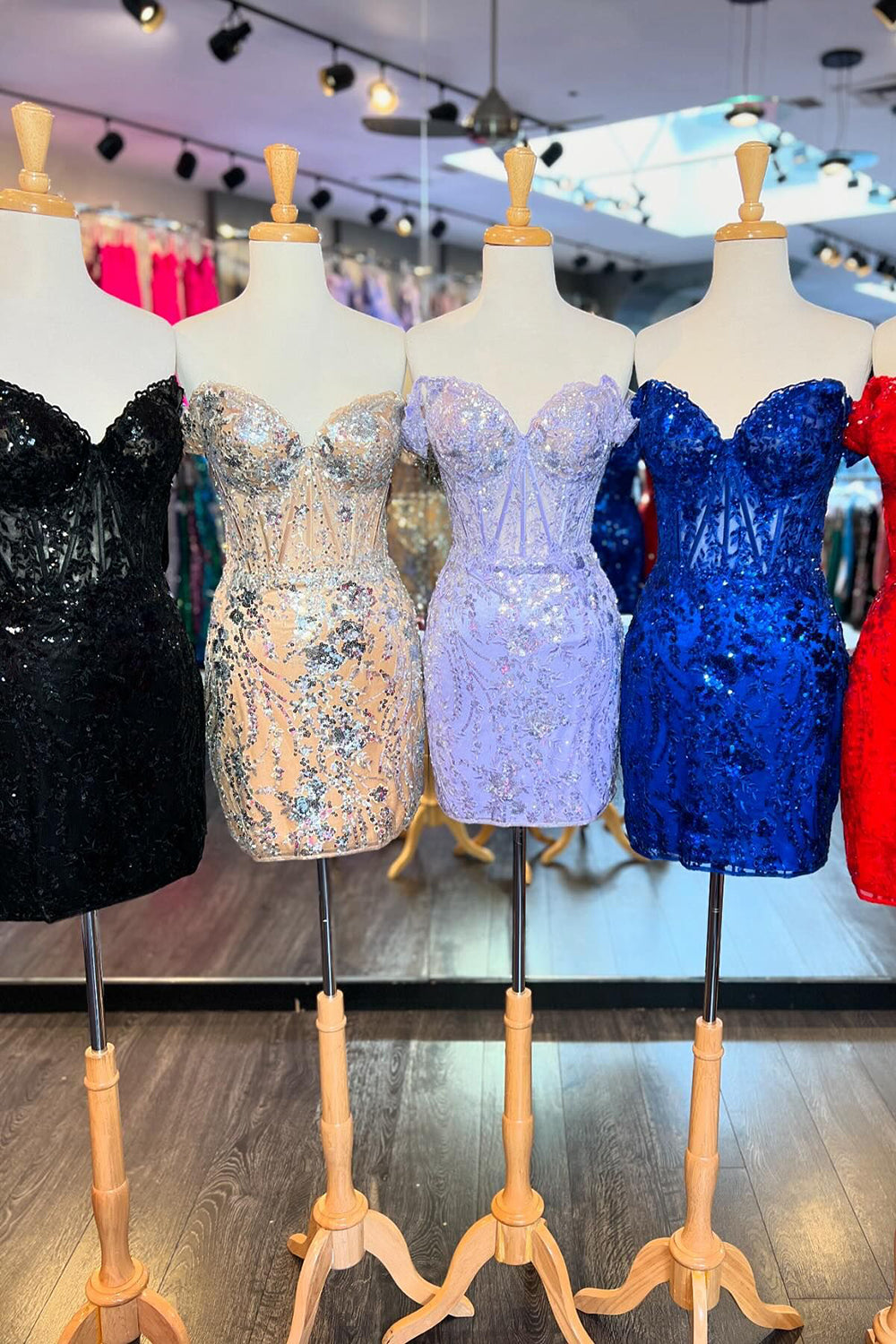Black Homecoming Dresses Corset Tight Short Cocktail Dresses With Sequin