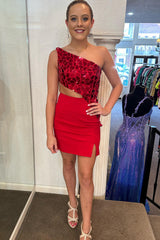 Black Homecoming Dresses Mirror One Shoulder Tight Short Cocktail Dresses