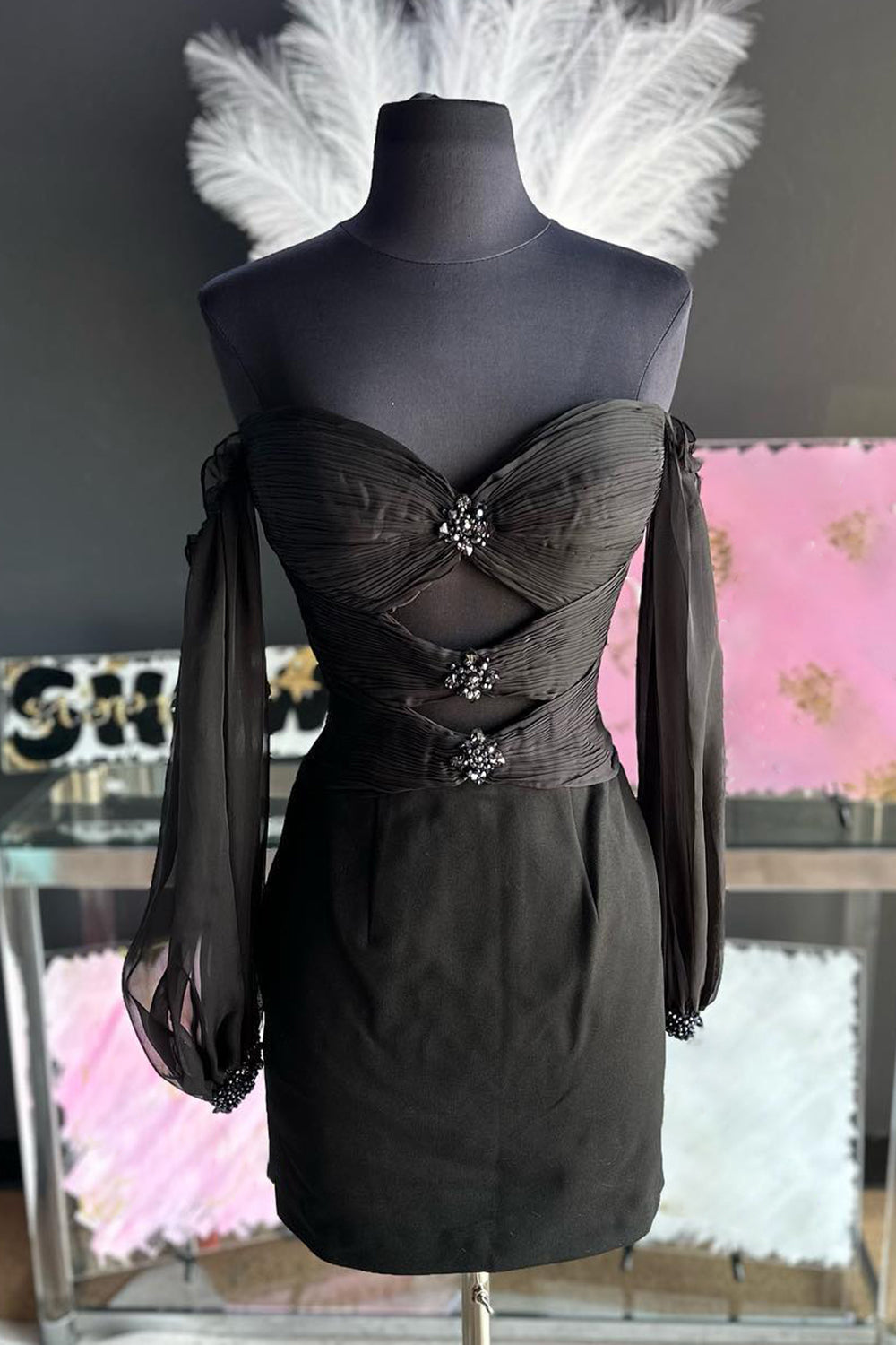 Black Homecoming Dresses Off The Shoulder Sweetheart Bodycon Prom Dress