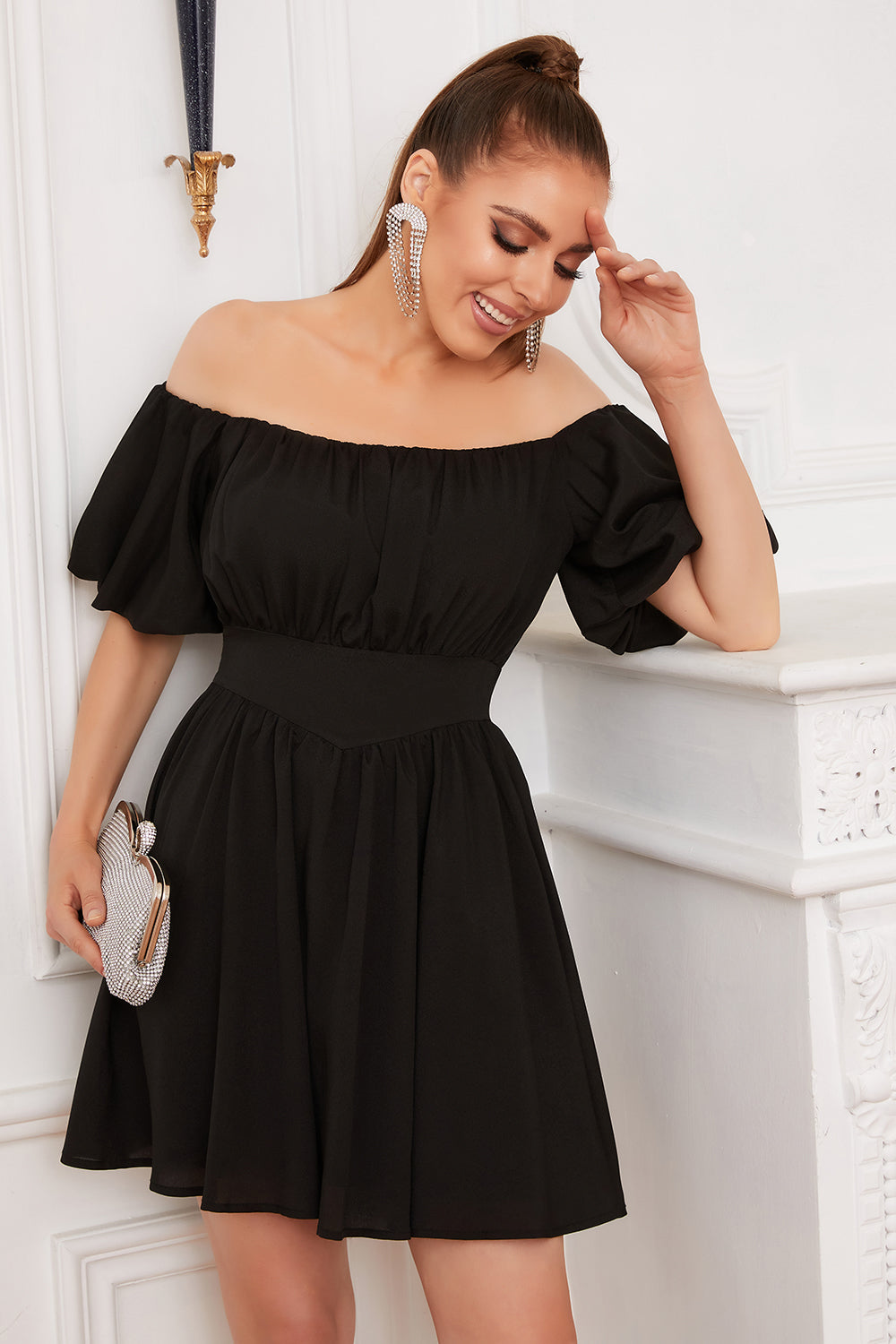 Black Homecoming Dresses Off the Shoulder Cocktail Dress