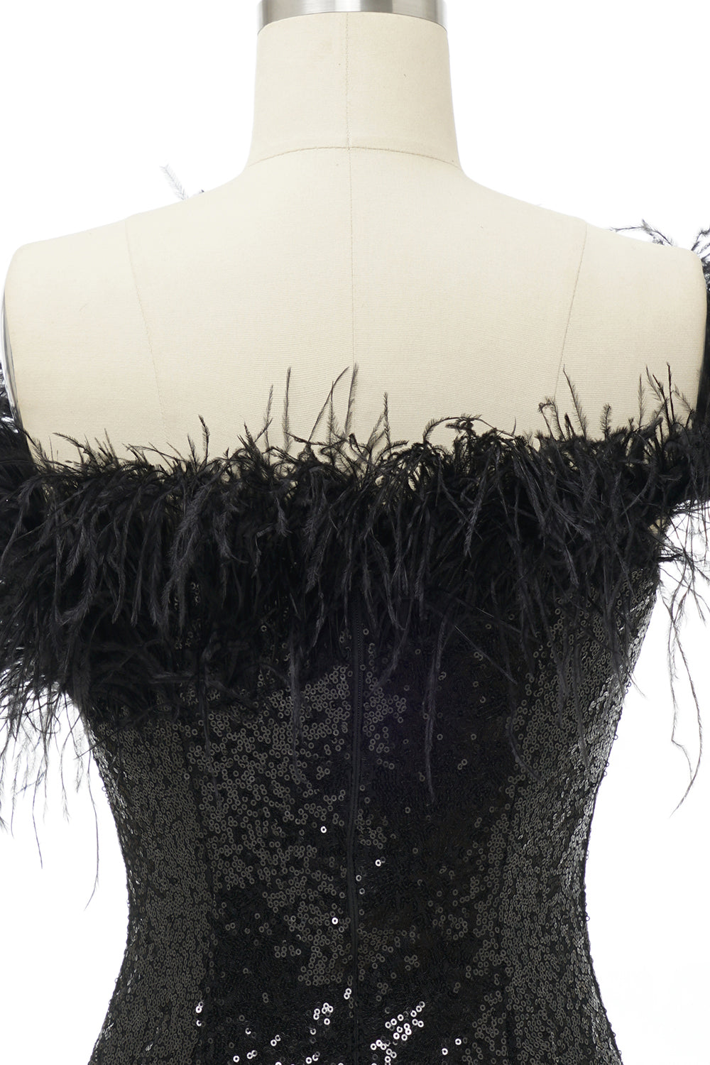 Black Homecoming Dresses One Shoulder Sequin Short Cocktail Dresses with Feathers
