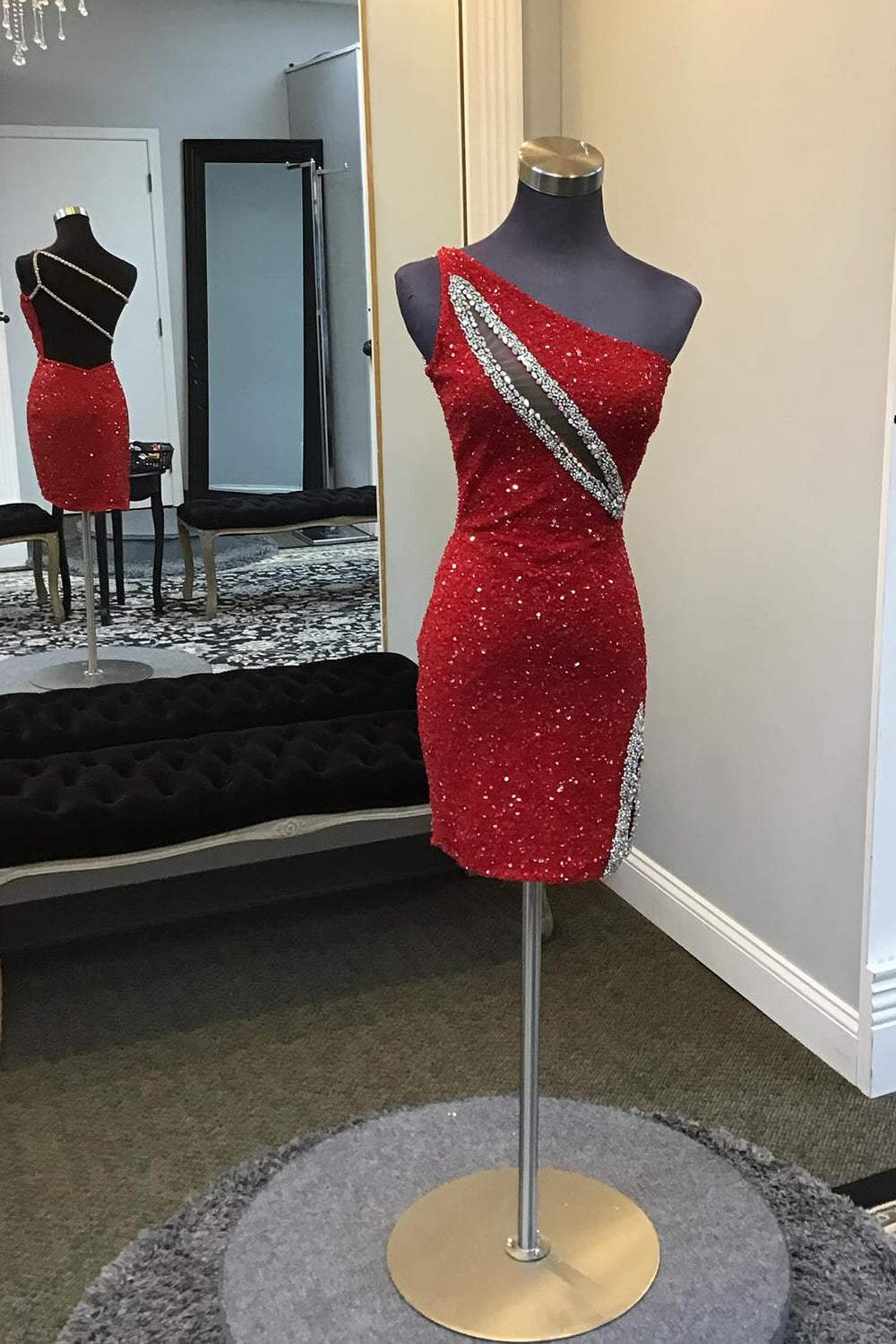 Black Homecoming Dresses Sequin One Shoulder Tight Short Cocktail Dresses