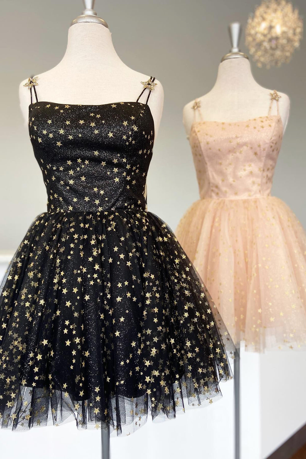 Black Homecoming Dresses Sequin Stars A-Line Short Cocktail Dresses