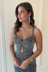 Black Homecoming Dresses Spaghetti Straps Beaded Tight Short Cocktail Dresses with Keyhole