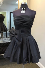 Black Homecoming Dresses Strapless A-Line Short Cocktail Dresses with Bowknot