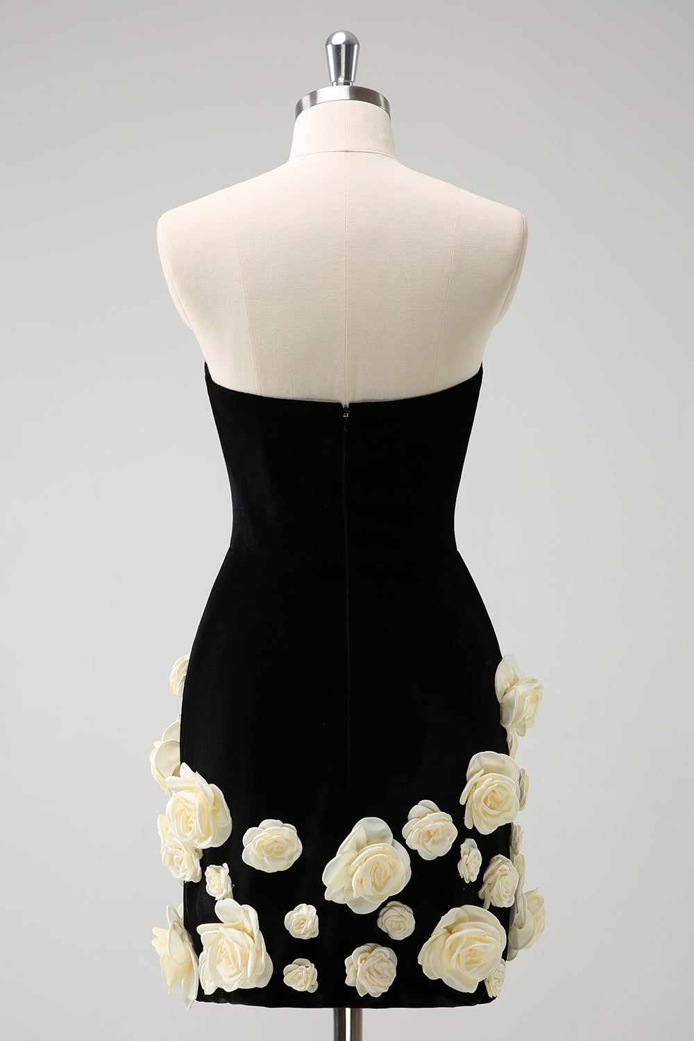 Black Homecoming Dresses Strapless Bodycon Short Cocktail Dresses with 3D Flowers