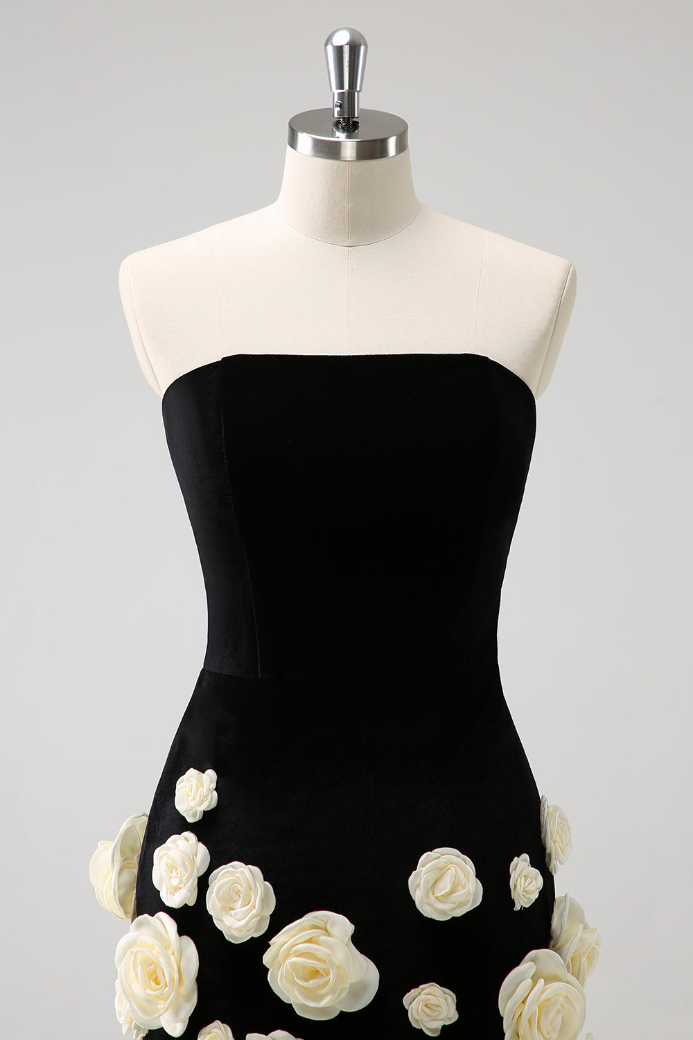 Black Homecoming Dresses Strapless Bodycon Short Cocktail Dresses with 3D Flowers