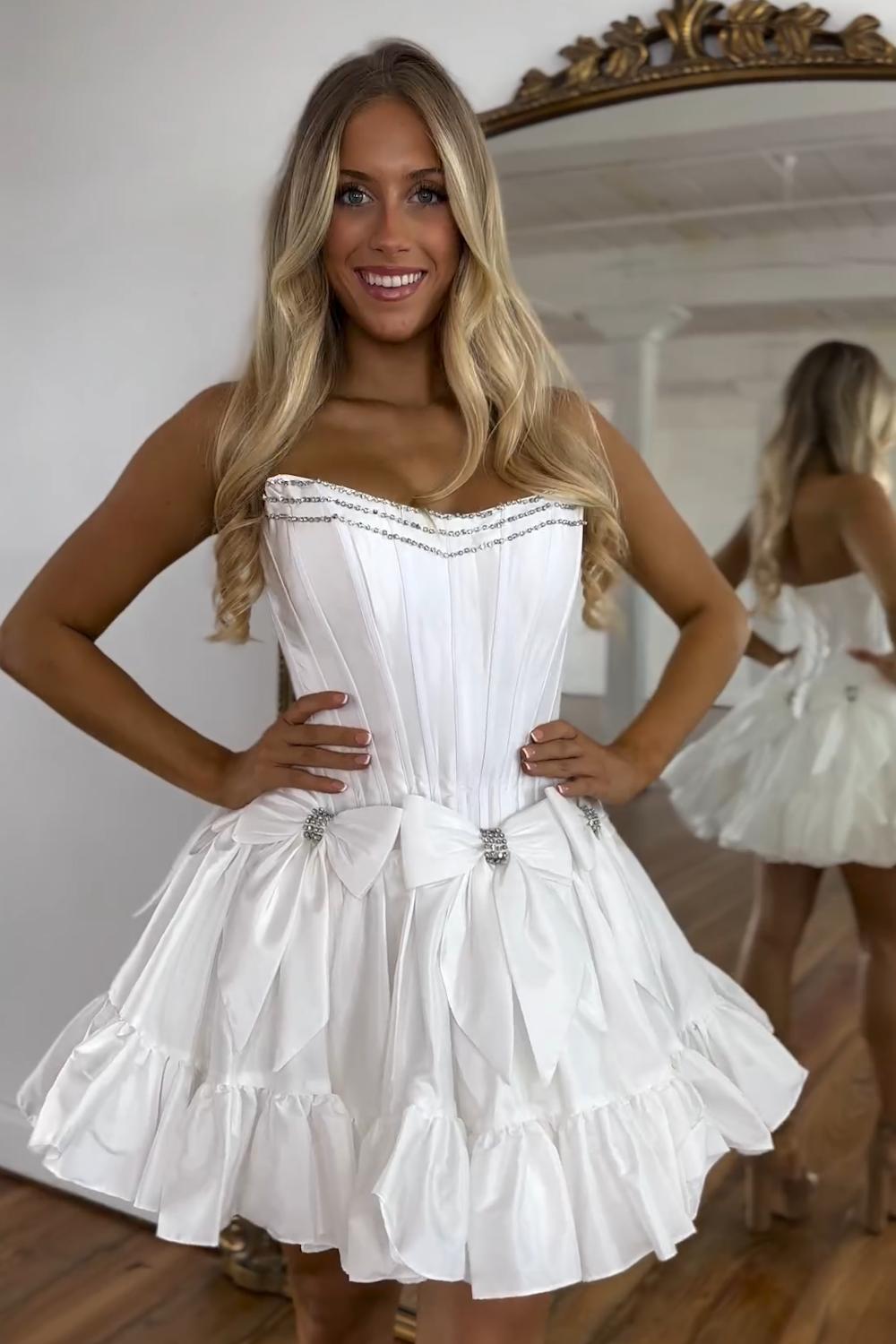 Black Homecoming Dresses Strapless Corset Short Cocktail Dresses With Bow