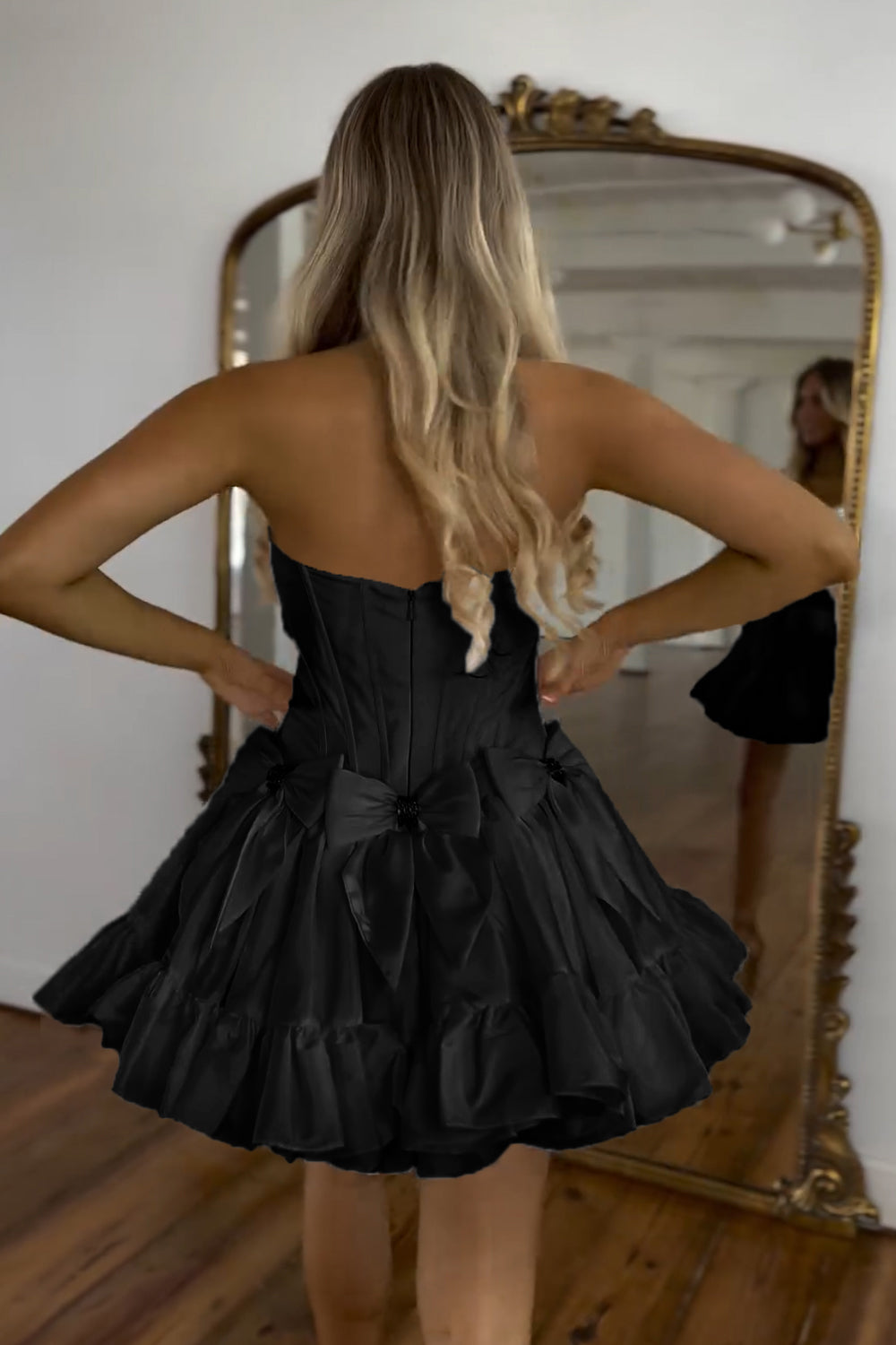 Black Homecoming Dresses Strapless Corset Short Cocktail Dresses With Bow