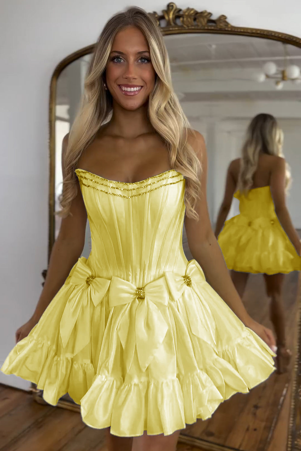 Black Homecoming Dresses Strapless Corset Short Cocktail Dresses With Bow