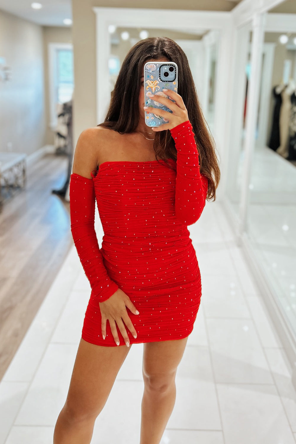 Black Homecoming Dresses Strapless Tight Short Cocktail Dresses with Long Sleeves