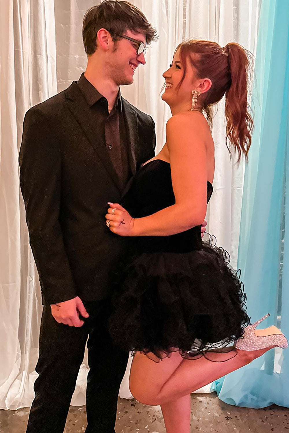 Black Homecoming Dresses Sweetheart A Line Tiered Short Cocktail Dresses