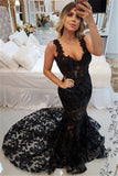 Black Lace Sleeveless Prom Dresses | Sexy Mermaid Open Back Evening Dresses