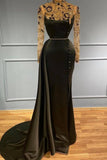 Black Long Evening Dress with Sleeves Prom Dresses with Glitter