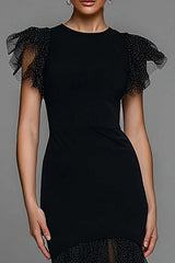 Suzhoufashion Black Mermaid Polka Dots Long Tulle Prom Dress With Ruffles