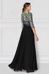 Black Mother of the Bride Pantsuit 3/4 Sleeve Wedding Guest Dress Pantsuit with Lace Appliques