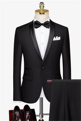 Black One Button Shawl Lapel Wedding Suit
