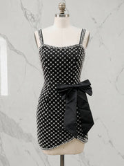Black Pearl Lattice Short Homecoming Dresses with Satin Bow