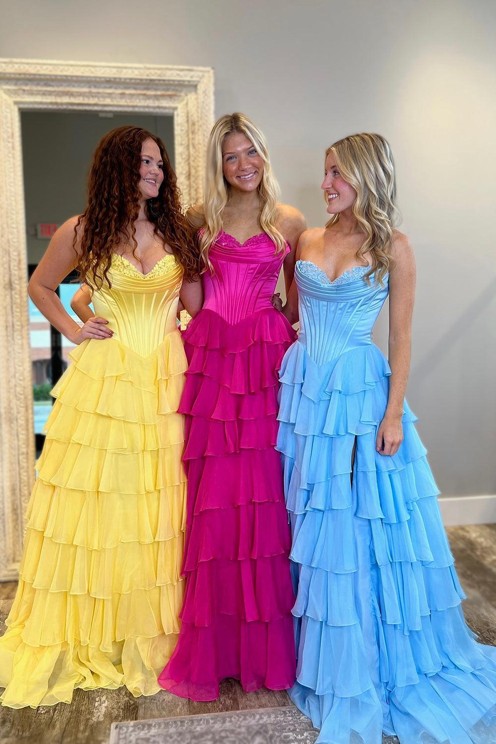 Black Prom Dress A Line Sweetheart Ruffled Corset Long Formal Dress With Slit