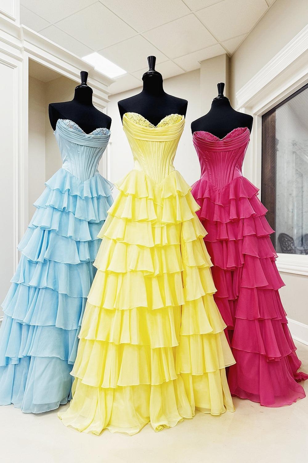Black Prom Dress A Line Sweetheart Ruffled Corset Long Formal Dress With Slit