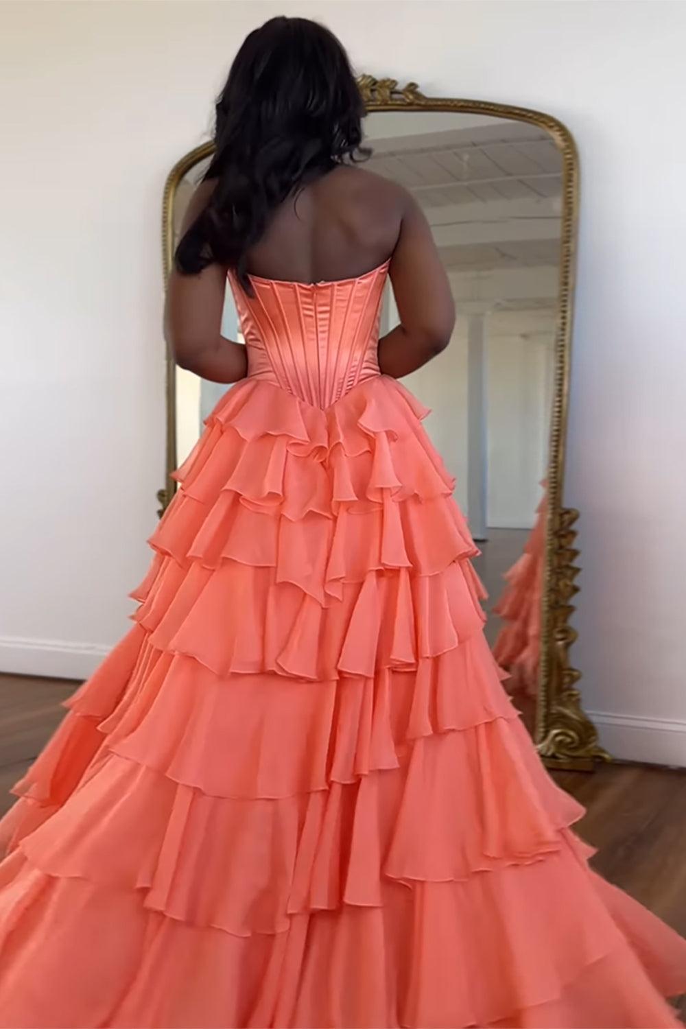 orange and black prom dress Orange Satin Mermaid Spaghetti Straps Long Prom Dresses With Train, MP931 main image 0