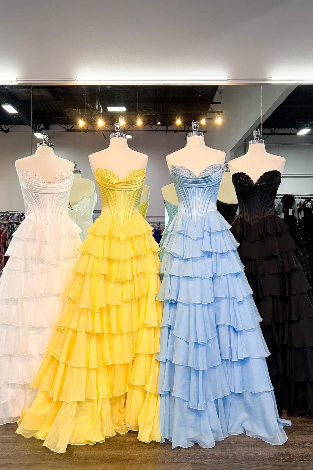 Suzhoufashion Black Prom Dress A Line Sweetheart Ruffled Corset Long Formal  Dress With Slit – suzhoufashion