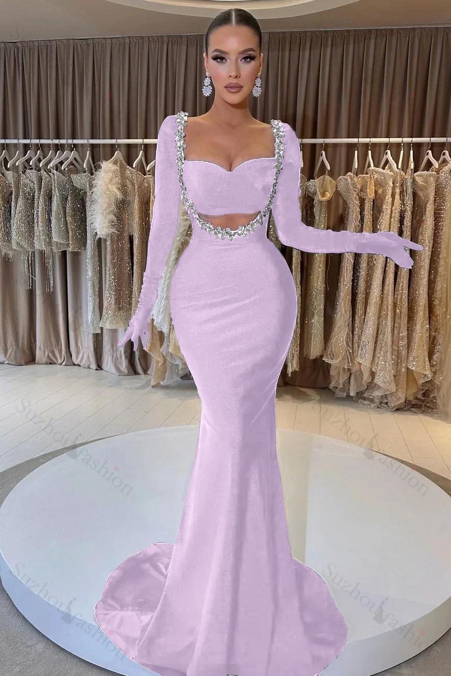 Black Prom Dress Velvet Long Sleeve Beaded Long Mermaid Evening Formal Dress