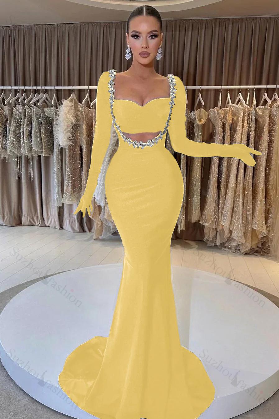 Black Prom Dress Velvet Long Sleeve Beaded Long Mermaid Evening Formal Dress