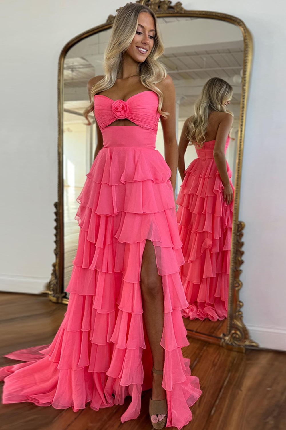 strapless open back dress Suzhoufashion Black Prom Dress White Prom Dress Sweetheart Ruffled Long Formal  Dress With Slit – suzhoufashion