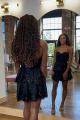 Black Ruffled A Line Homecoming Dresses Short Corset Cocktail Dresses With Sequins